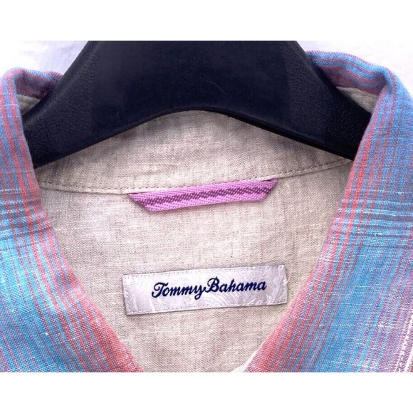 Tommy Bahama Shirt Men’s Size L 100% Linen Spring Plaid Pastel Long Sleeves - Picture 5 of 14